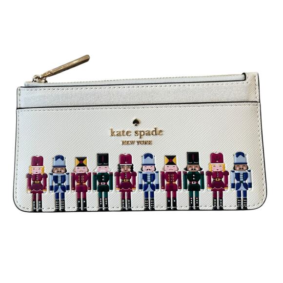 Kate Spade Oh What Fun Nutcracker Large Slim Card Holder Meringue NEW - Picture 7 of 14